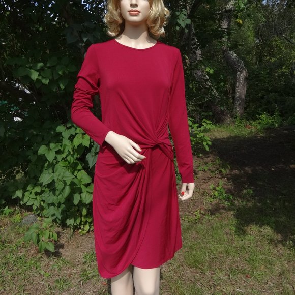 Cranberry Stretch Twist Dress H by Halston NWOT - Picture 3 of 6